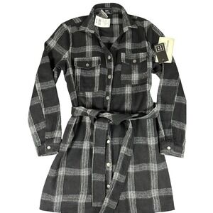 HAVE Los Angeles Womens Plaid Belted Shirt Dress Black White Shacket Medium NWT
